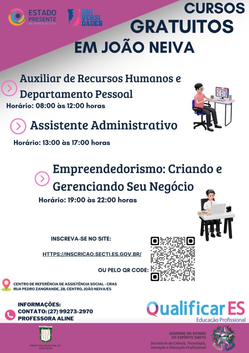 Inscrições Abertas para os Novos Cursos Qualificar/ES em João Neiva