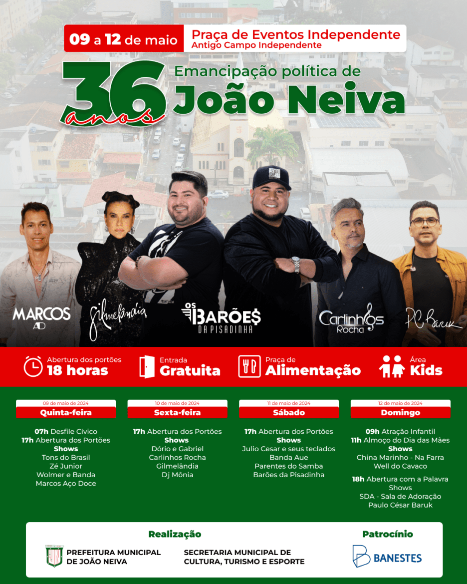 Prefeitura de João Neiva Revela Programação Oficial da Comemoração do 36º Aniversário